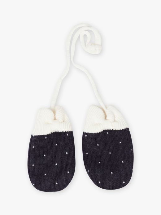 Тъмносини плетени ръкавици с принт Сърце за бебе момиче  GAN