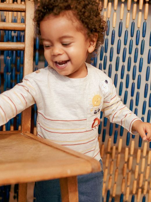 Бежова блуза на райе с бродерия 22E1BG71TML