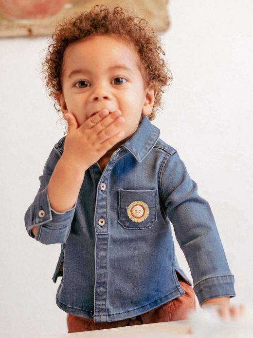 Риза деним с джоб и бродерия CAAUGUSTE 