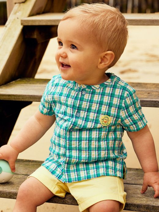 Риза с къси ръкави с десен каре CAVAHE