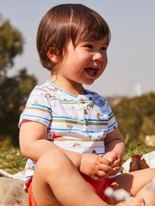 Тениска екрю с  райета и мотиви динозаври CAWILL 