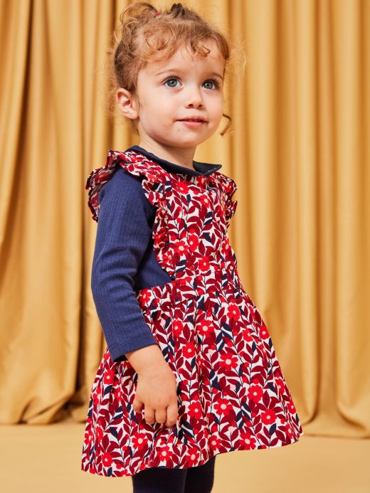  Рокля от рипсено кадифе с флорален принт DAOLIVE