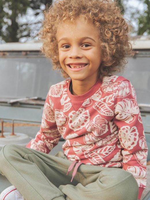 Суичър в цвят теракота с тропически мотиви FICOLAGE 