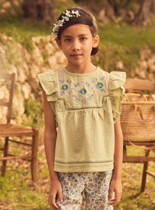 БЛУЗА С ФЛОРАЛНА БРОДЕРИЯ ЗА МОМИЧЕ KMLEBIMETTE 