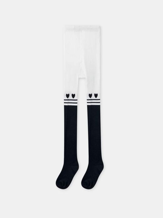 Детски двуцветни чорапогащи за момичета в тъмносиньо и екрю