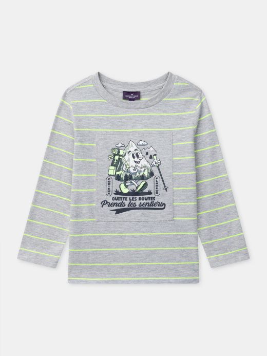 Момчешка сива блуза с дълги ръкави и жълти райета