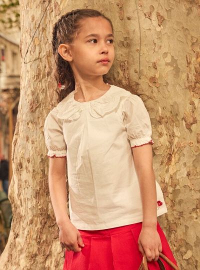 БЛУЗА ОТ ПОПЛИН С ЯКА С АНГЛИЙСКА БРОДЕРИЯ ЗА МОМИЧЕ NENOUETTE 