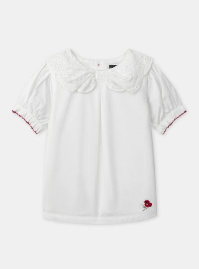 БЛУЗА ОТ ПОПЛИН С ЯКА С АНГЛИЙСКА БРОДЕРИЯ ЗА МОМИЧЕ NENOUETTE 