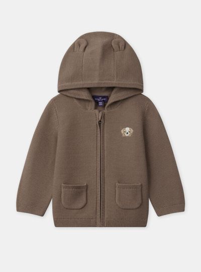 ПЛЕТЕНА ЖИЛЕТКА С  КАЧУЛКА ЗА БЕБЕ МОМЧЕ NAFRANCOIS 