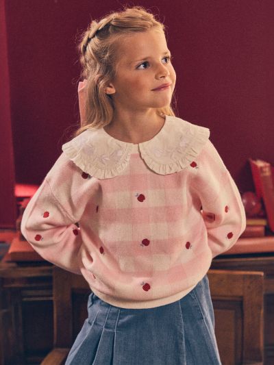 ПЛЕТЕН ПУЛОВЕР С БРОДЕРИЯ  ЗА МОМИЧЕ  NOPULETTE