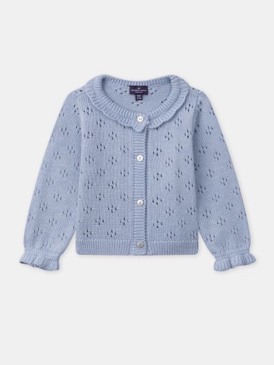 ЖИЛЕТКА ОТ АЖУРНО ПЛЕТИВО ЗА БЕБЕ МОМИЧЕ 