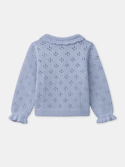 ЖИЛЕТКА ОТ АЖУРНО ПЛЕТИВО ЗА БЕБЕ МОМИЧЕ 