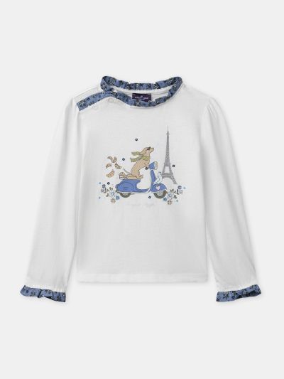 БЛУЗА С ВОЛАН И МОТИВ ЗА МОМИЧЕ  