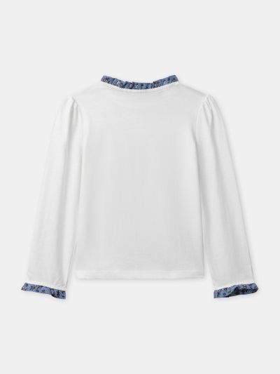 БЛУЗА С ВОЛАН И МОТИВ ЗА МОМИЧЕ  