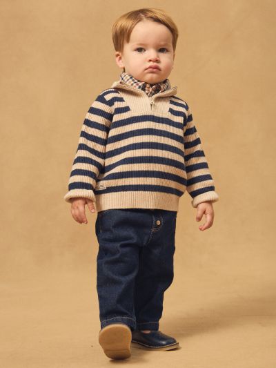 ПЛЕТЕН ПУЛОВЕР С ДЕСЕН ЗА БЕБЕ МОМЧЕ