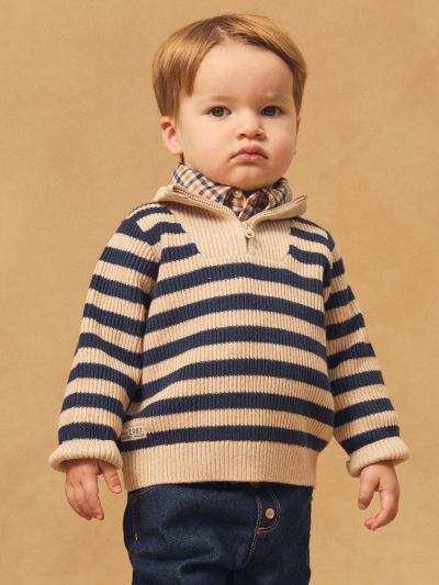 ПЛЕТЕН ПУЛОВЕР С ДЕСЕН ЗА БЕБЕ МОМЧЕ