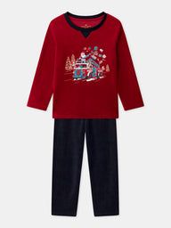 ЧЕРВЕНО-СИНЯ КАДИФЕНА ПИЖАМА ЗА МОМЧЕ