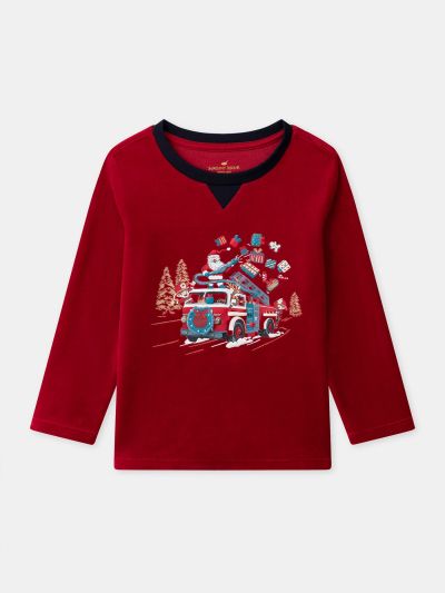 ЧЕРВЕНО-СИНЯ КАДИФЕНА ПИЖАМА ЗА МОМЧЕ