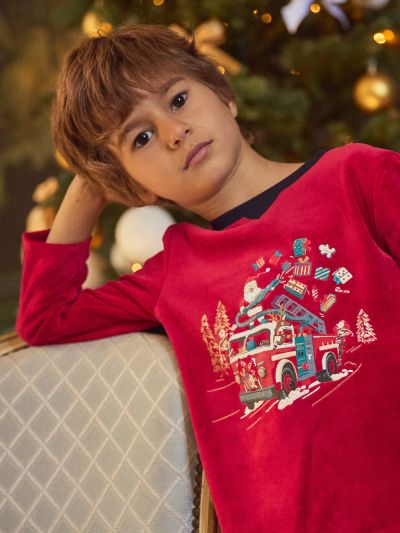 ЧЕРВЕНО-СИНЯ КАДИФЕНА ПИЖАМА ЗА МОМЧЕ