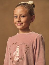 Розова кадифена пижама с принт за момичета