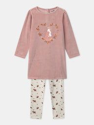 Розова кадифена пижама с принт за момичета