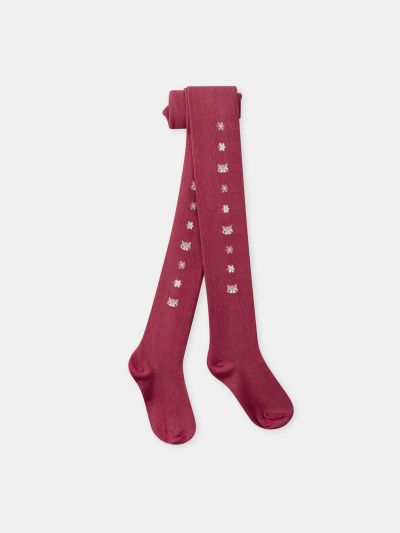 Малинови чорапогащи с цветя за момиче