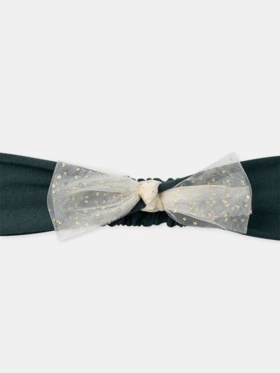 Зелена лента за коса с панделка за бебе момиче