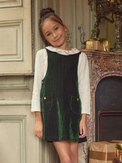 Зелена кадифена коледна рокля за момичета