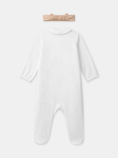 Бял ромпър + кафява лента за глава за бебе момиче