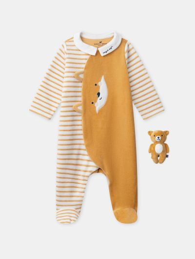 ОРАНЖЕВ РОМПЪР С ЛИЦЕ НА ЛИСИЧКА + ПЛЮШЕНА ЛИСИЧКА ЗА БЕБЕ МОМЧЕ