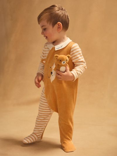 ОРАНЖЕВ РОМПЪР С ЛИЦЕ НА ЛИСИЧКА + ПЛЮШЕНА ЛИСИЧКА ЗА БЕБЕ МОМЧЕ