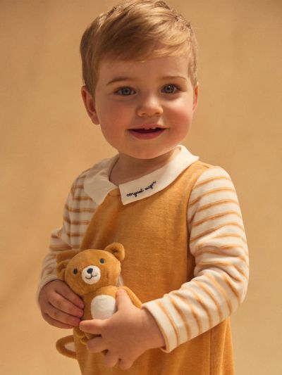 ОРАНЖЕВ РОМПЪР С ЛИЦЕ НА ЛИСИЧКА + ПЛЮШЕНА ЛИСИЧКА ЗА БЕБЕ МОМЧЕ