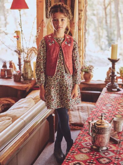 Двулицев елек за момиче в червено или екрю