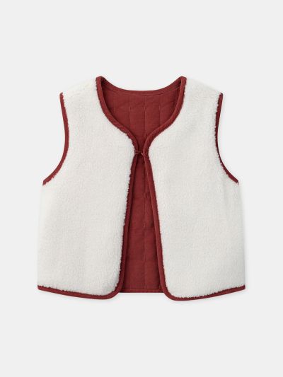 Двулицев елек за момиче в червено или екрю