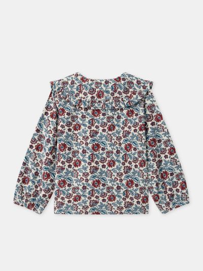 Кадифена блуза с флорален принт за момиче
