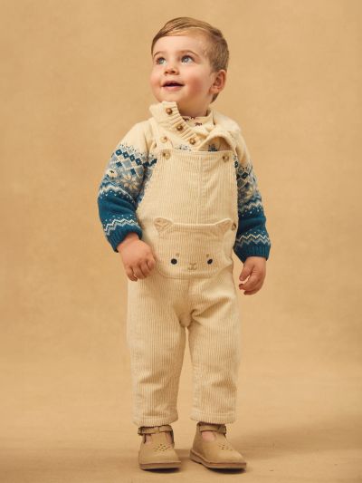 Екрю кадифен гащеризон за бебе момче