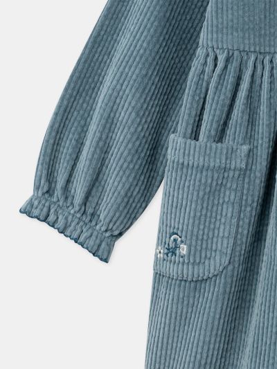 РОКЛЯ ОТ СИНЬО-СИВО КАДИФЕ ЗА МОМИЧЕ