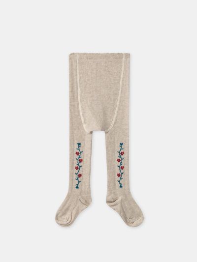 Бежови чорапогащи с флорален мотив за бебе момиче