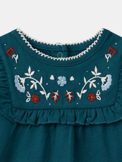 Синя блуза с цветна бродерия за бебе момиче
