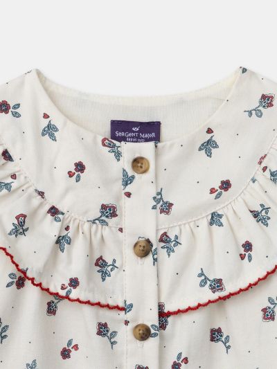 Екрю блуза с флорален принт за бебе момиче