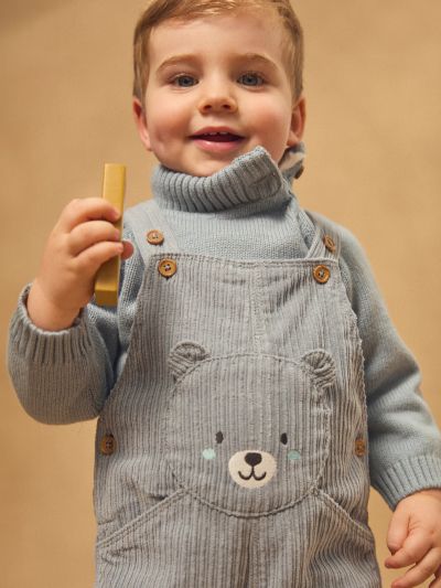 Синьо-сив кадифен гащеризон за бебе момче