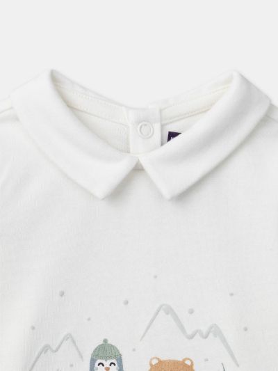 Бяла блуза с животински принт за бебе момче