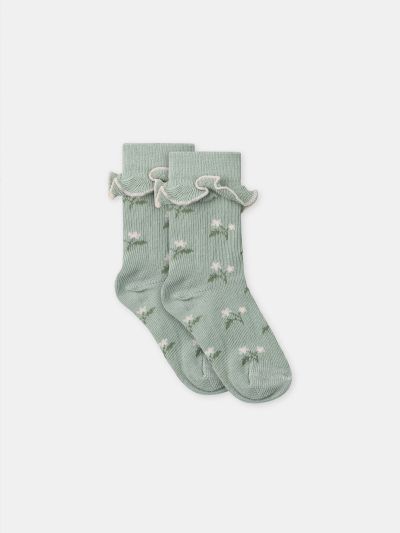 ЗЕЛЕНИ ЧОРАПИ С ЦВЕТЯ И КЪДРИ ЗА БЕБЕ МОМИЧЕ