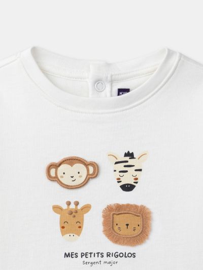 Екрю боди с животински принт за бебе момче