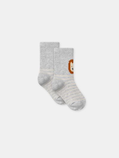 Сиви чорапи с лъвчета за бебе момче