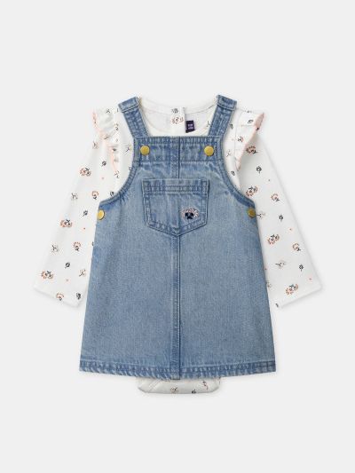 Комплект дънков сукман + боди за бебе момиче