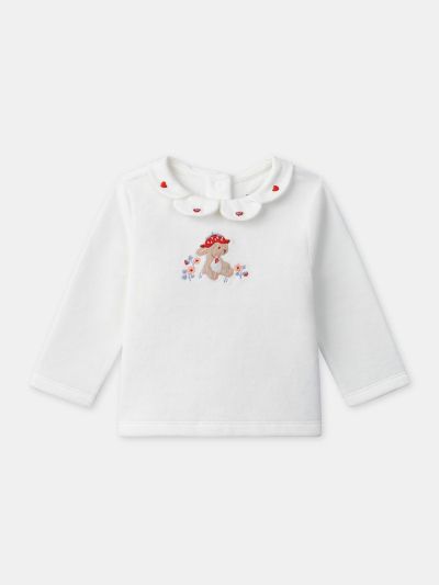 Бебешка пижама за момиче с бродерия на зайче и флорален принт