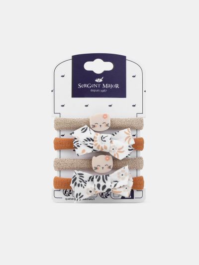 Комплект от 4 ластика с панделки и котенца за момиче