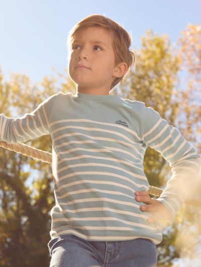 Синя раирана блуза с дълъг ръкав за момче