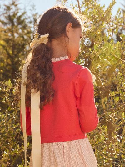 Розова рокля от два материала – едноцветна и на каре, за момиче